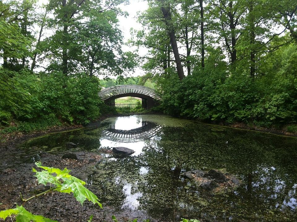 Река и мост в парке Монрепо.