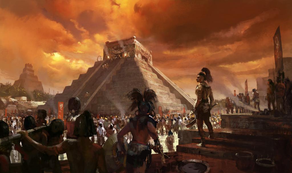 Индейцы на фоне пирамиды